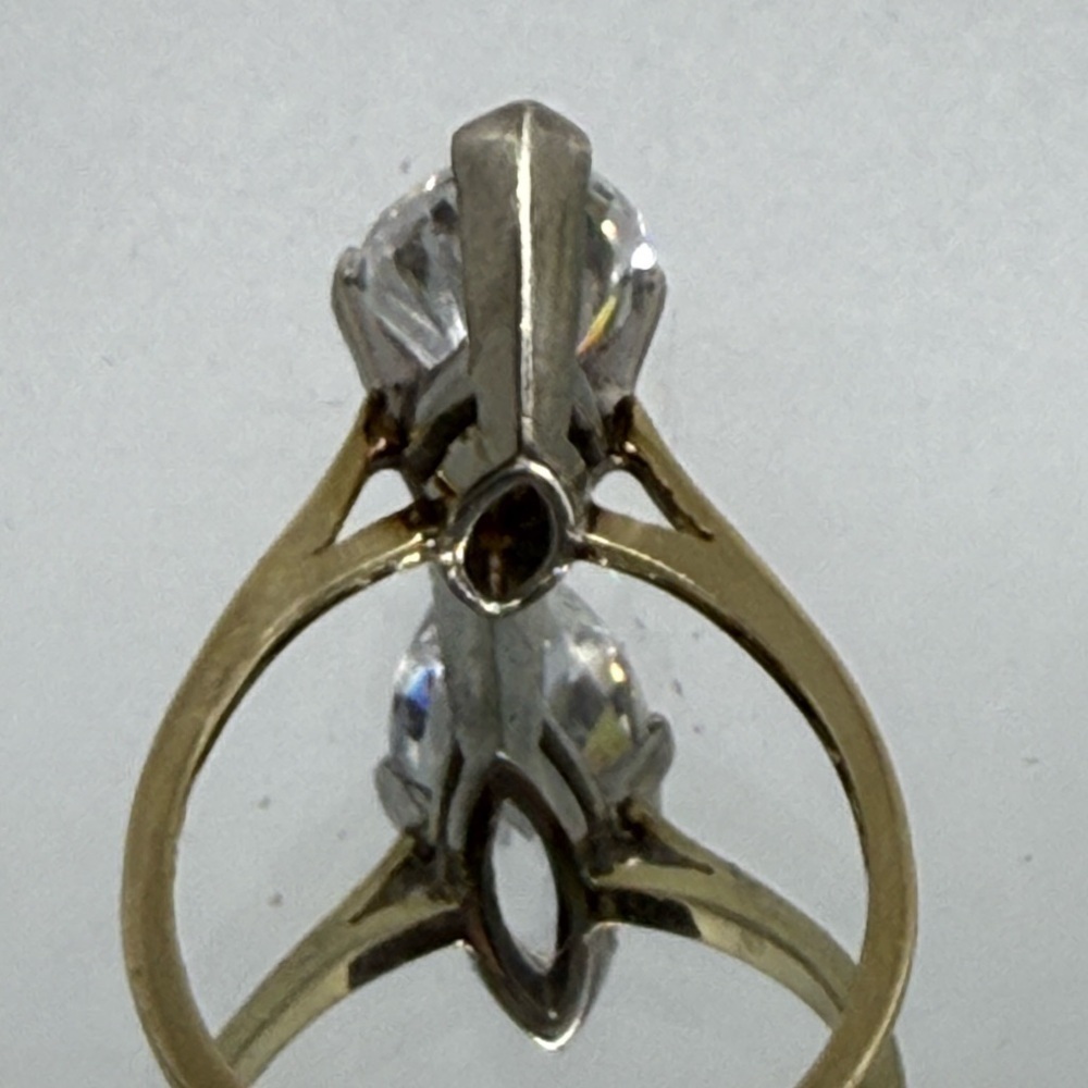14k Solid White & Yellow Gold, large Marquise White Spinel Ring - Picture 7 of 10
